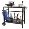 Outdoor Grill Dining Cart with Double-Shelf, BBQ Movable Food Prep Table, Multifunctional Iron Table Top, Portable Modular Carts for Pizza Oven,