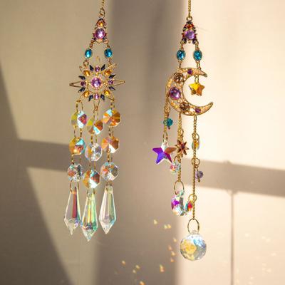 Faux Crystal Suncatcher Decoration Indoor Outdoor Garden Window Wall Hanging Rainbow Maker Sun Moon Star Ornament Pendant