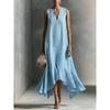 Women's V Neck Sleeveless Maxi Dress Loose Fit Casual Irregular Hem Linen Dress