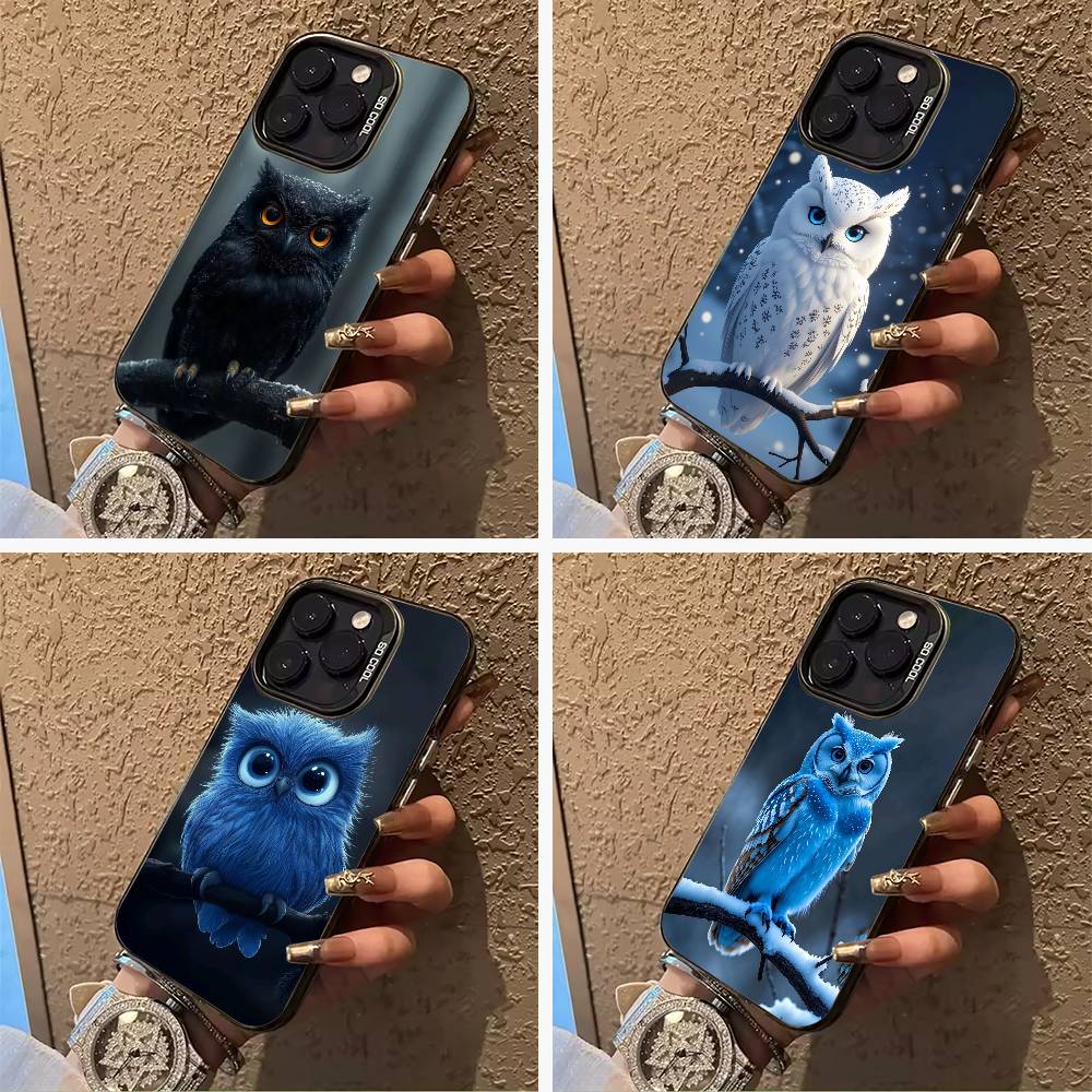 Cute owl pattern For iPhone 17 16 15 14 13 12 11 Pro Max XS 17 Air Silicone Colored Silver Bumper Cover