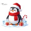 Holiday Party Glass Decor Christmas Cartoon Penguin Window Sticker, Cute Decal with Santa Hat And Winter Theme Supplies Scarf Design, PVC Waterproof