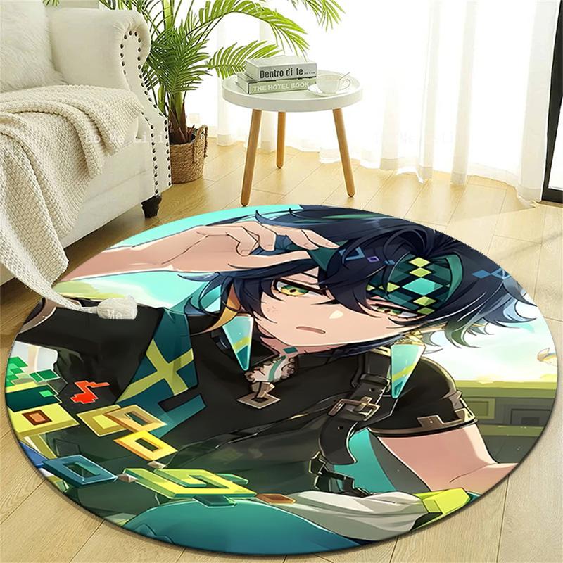 1pc Genshin Impact Kinich1 Design Printed Area Round Carpet for Bedroom Living Room Home Decor Rugs Mat Non Slip Mat Rug for Bedside