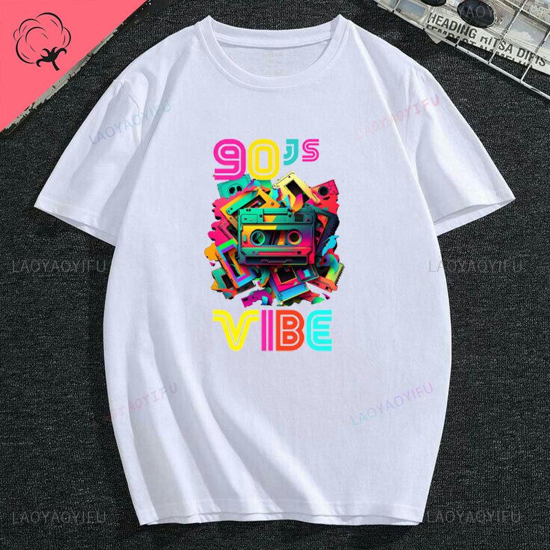 Vintage 90s Vibe 1990 Style Fashion 90 Theme Outfit Nineties Costume TShirt Funny Graphic Cotton Women Fashion Short Sleeve