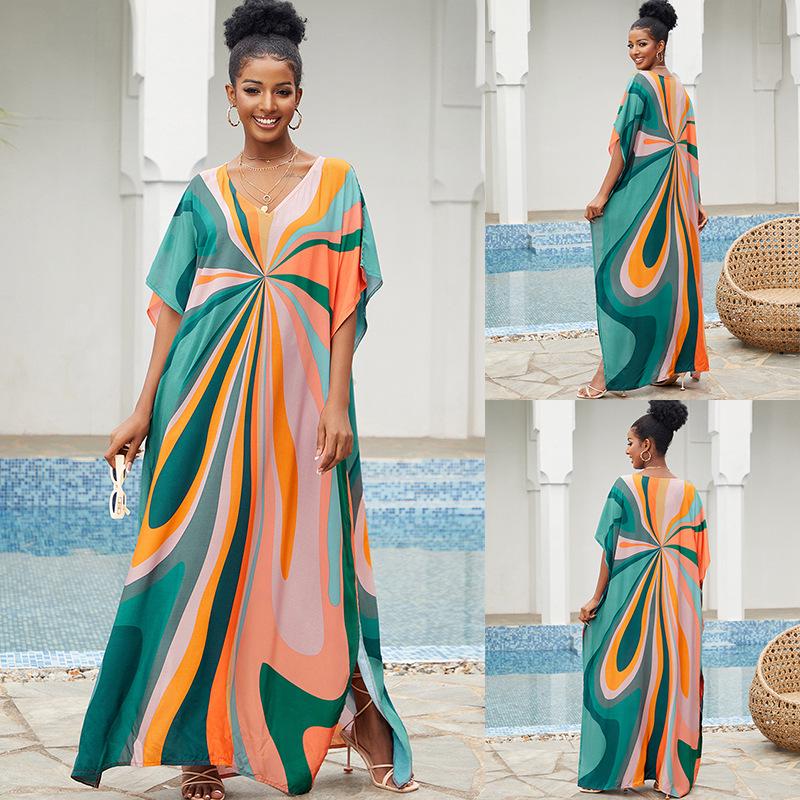 2026 European & American Cotton Beach Cover-up: Loose Robe-Style Long Dress Swimsuit Outerwear for Women