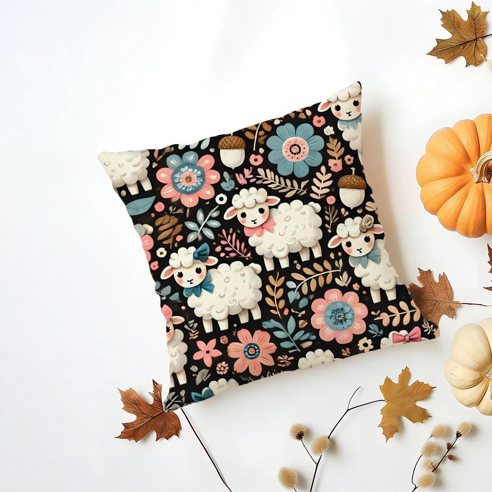 Nice Flower Cushion Cover Iceland Washable Linen Soft  for Daily Sofa Bed Home Room Decor