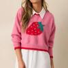 Erdbeer-Jacquard Herbst Neuer Damen-Pullover Lässiges Kurzarm-Langarm-Top