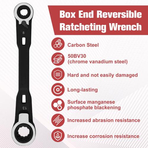 GOLD DEER Ratchet Wrench, 4-in-1, 8mm, 10mm, 12mm, 13mm, Double Box Ratchet Wrench, Open End Wrench, Angle Ratchet Wrench Set, Straight Type with Dire