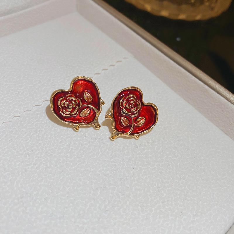 Boucles d'oreilles pendantes vintage en émail style peinture à l'huile - Luxe léger, design rétro haut de gamme pour femmes