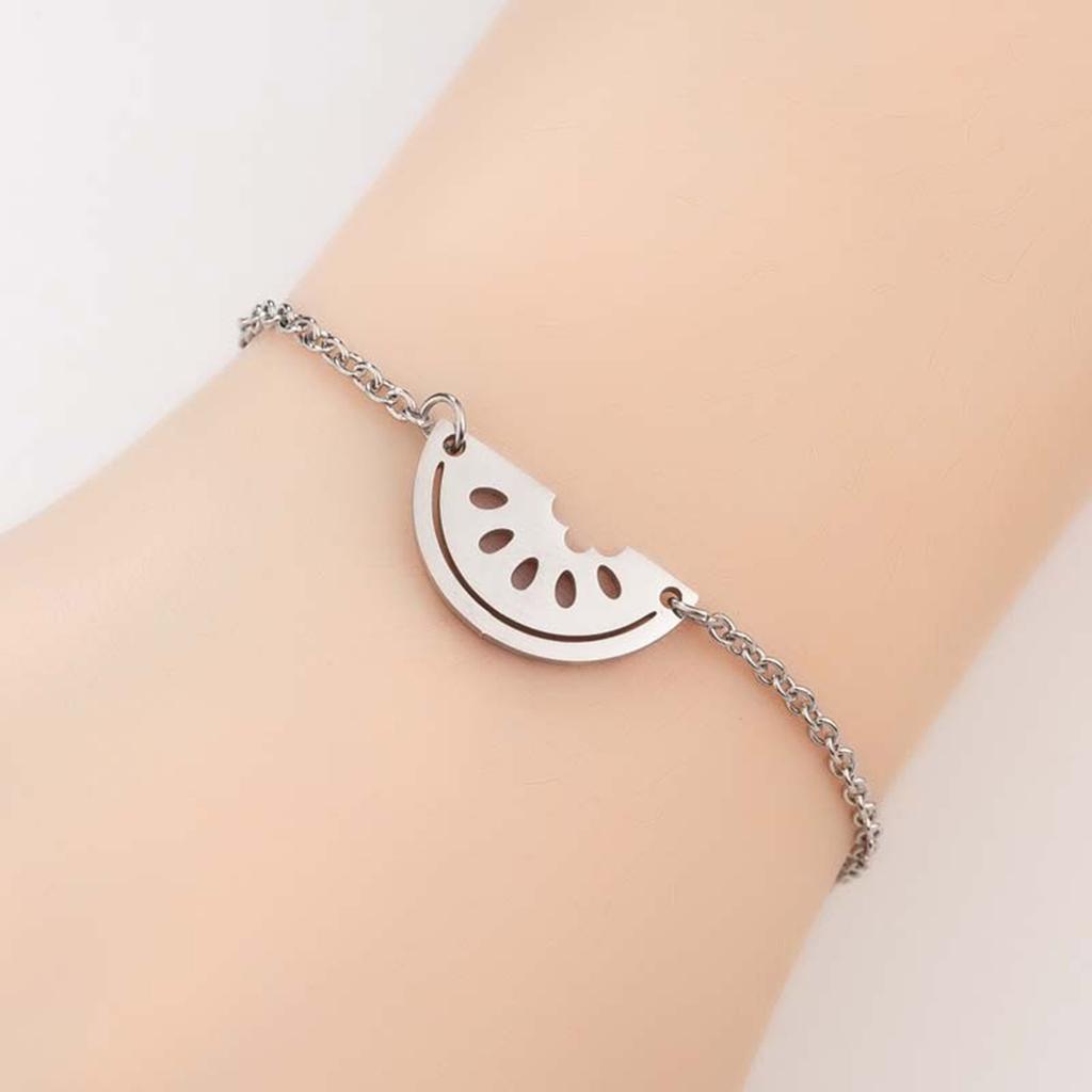Fashionable Watermelon Charm Bracelet Stainless Steel Handchain Adjustable Length Wristchain Accessory for Women