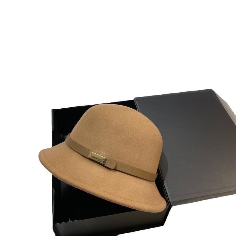 Autumn and Winter Simple Wool Basin Hat Women's Elegance Temperament High Quality Belt Top Hat Versatile Ball Hat
