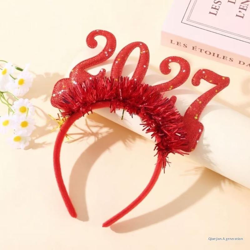 2027 Happy New Year Headband Christmas Numbers Headbands Glitter Sequins Hair Hoop Eve Party Hair Bands Party Props
