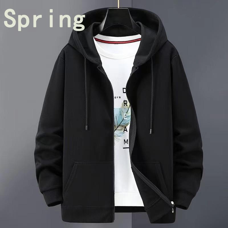 Толстовка мужская большого размера весна и зима новая модная флисовая утолщенная толстовка с капюшоном однотонная куртка однотонная спортивная толстовка с капюшоном 4XL прохладный черный 2926₽