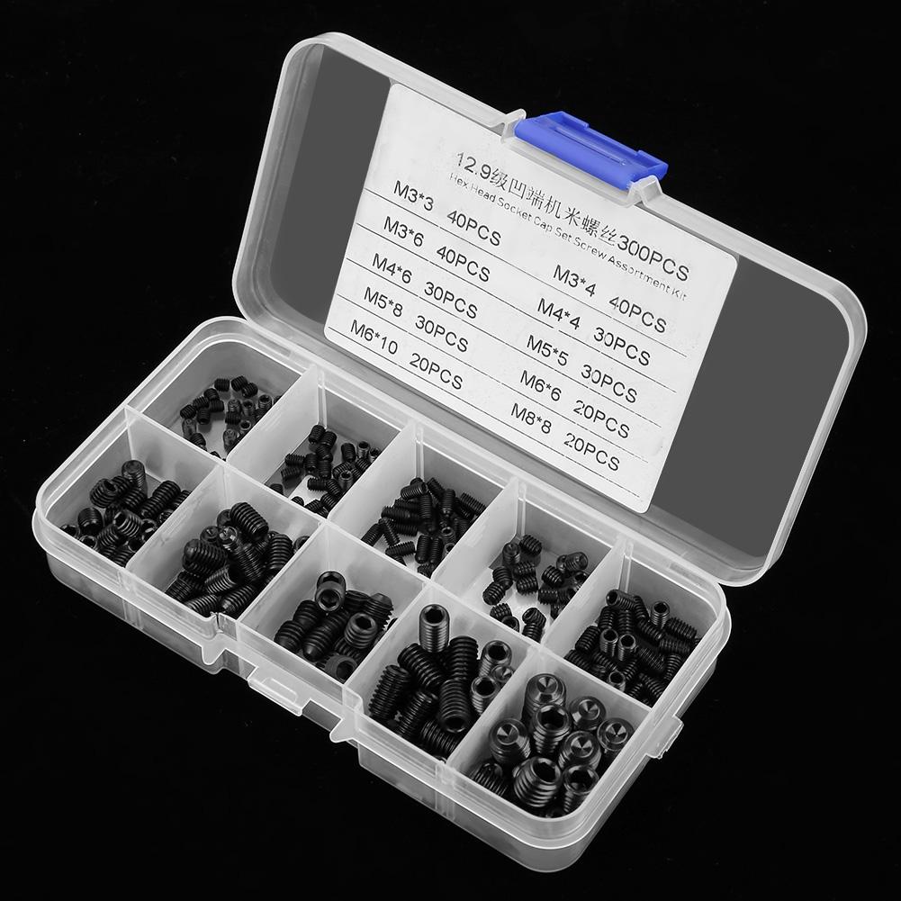 300pcs M3 M4 M5 M6 M8 Hex Socket Grub Set Screws Assortment Kit with Box