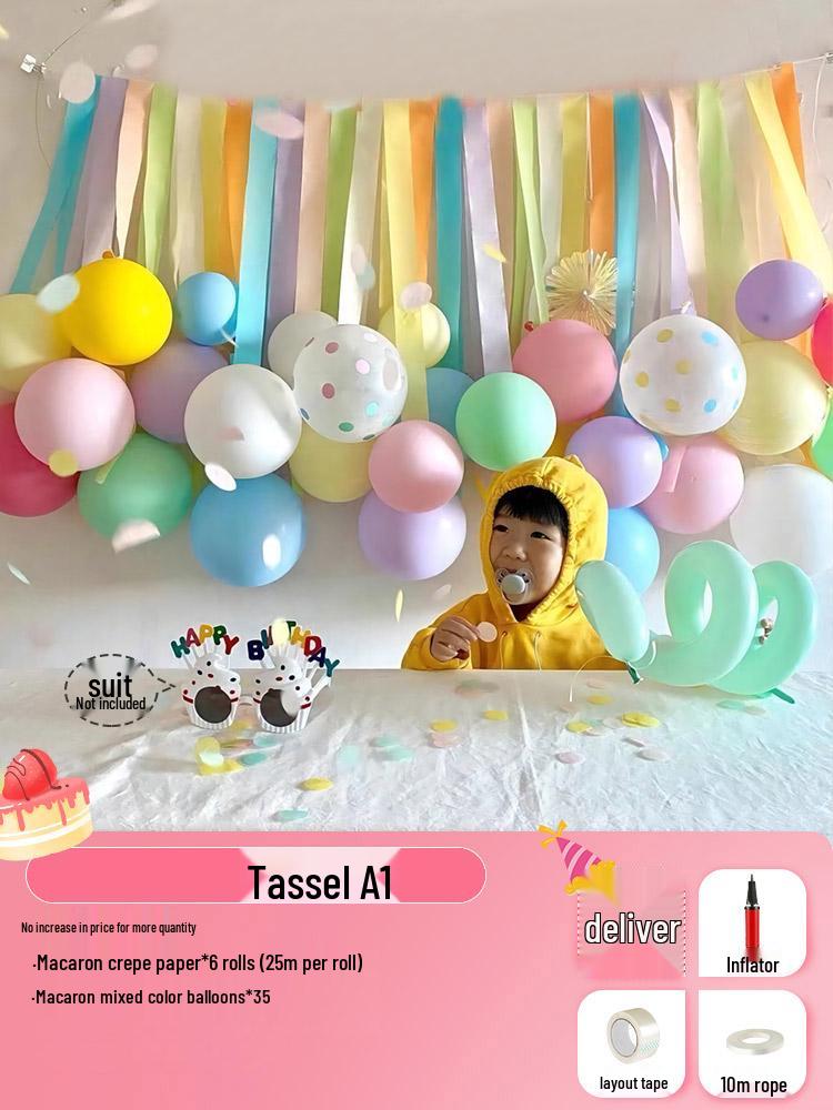 Bunte Luftballon-Quasten & Krepppapier-Bänder für Geburtstags- & Kindergarten-Dekorationen