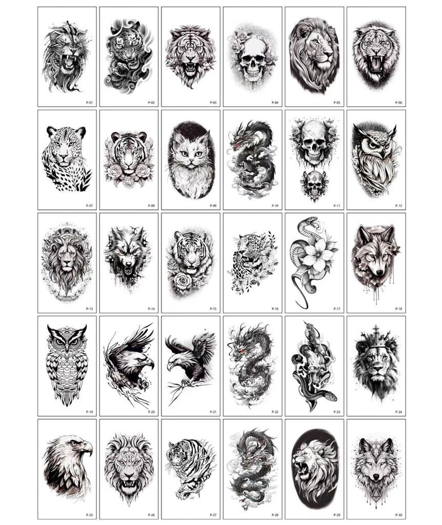 30 Sheets Temporary Tattoo For Men Hand, Beast Themed Tattoo Stickers, Waterproof Body Art For Music Festivals And Sports Activities, Animal Desi
