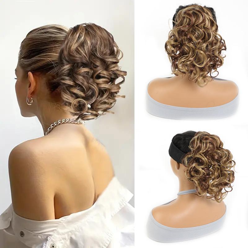 Drawstring short curled ponytail wig synthetic fiber ponytail wig natural and comfortable hair accessories for daily use