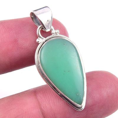 Natural Chrysoprase Gemstone 925 Solid Sterling Silver Gift Pendant 1.25" R3v54