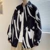 Autumn Retro Buckle New Chinese Style Stand Collar Shirt Men's Niche Graffiti Printing Design Sense Ruan Handsome Top