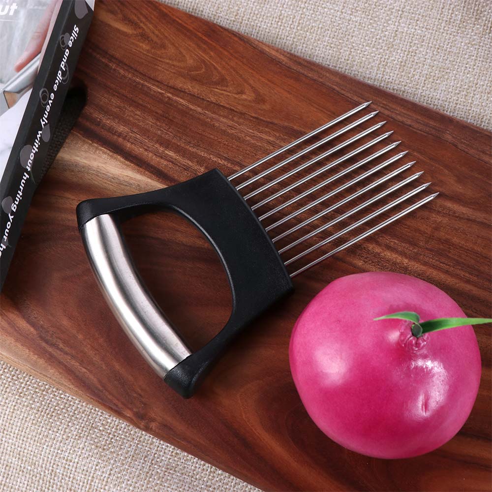 Stainless Steel Onion Cutter Holder Black Meat Tenderizer Food Slicers Assistant  Food Preparation