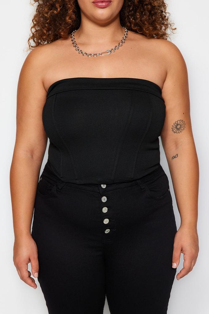 Schwarze trägerlose Strickbluse im Damen-Stil in Übergröße