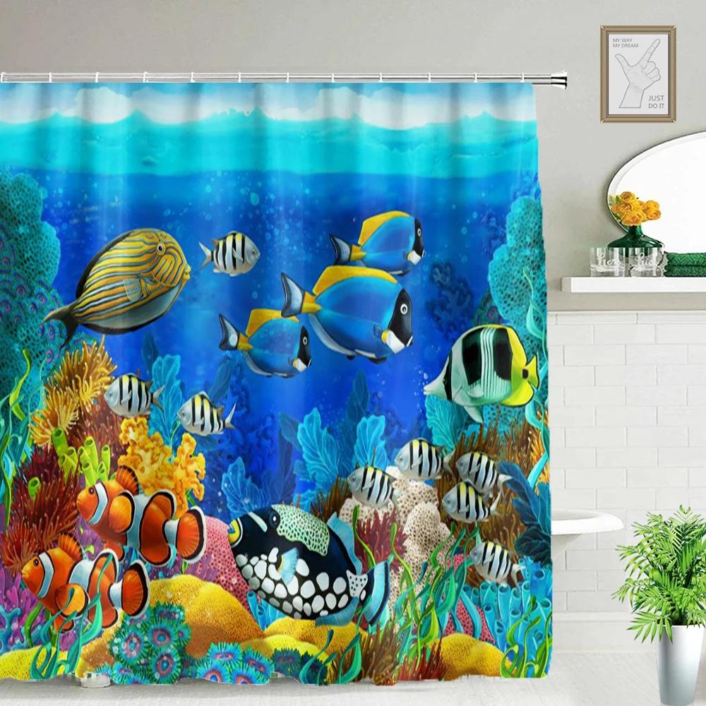 3D Dolphin Bathroom Shower Curtain Waterproof Polyester Fabric Kids Bath Curtain with 12 Hooks Cute Cortinas Washable Home Dec