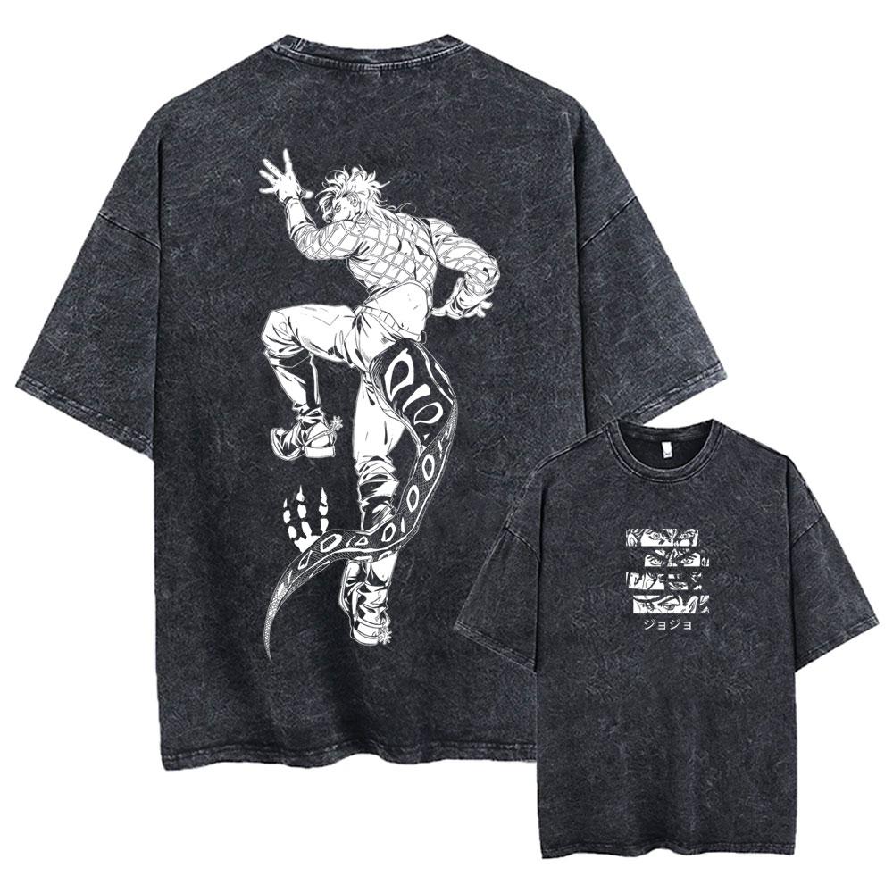 Anime Jojo Bizarre Adventure Steel Ball Run Diego Brando Washed Vintage Tshirt Men Women Clothing Manga Retro Oversized T Shirt