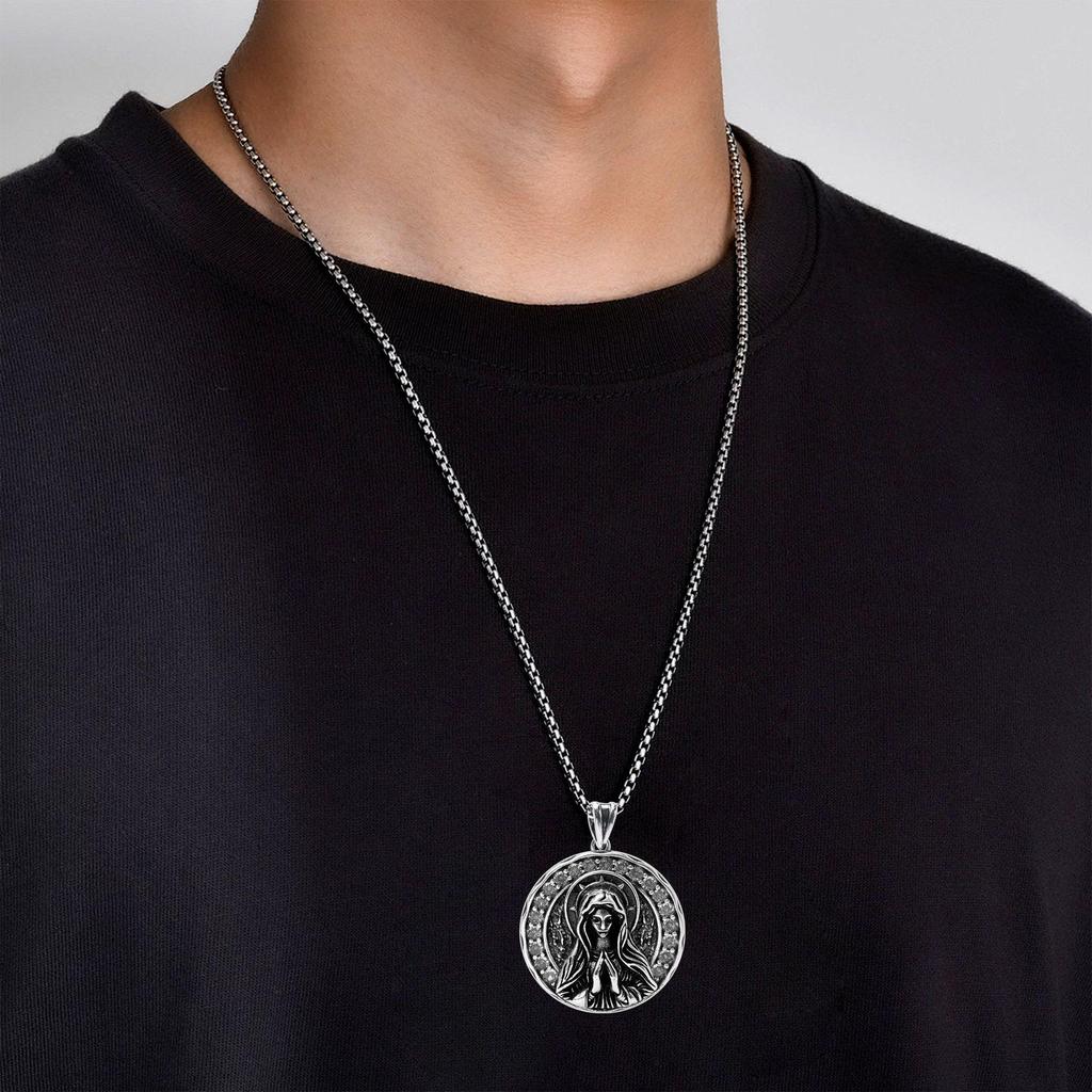 Gothic Punk Girl Prayer Pendant Necklace: Niche Design, Dark Style, Heavy Industry Influence