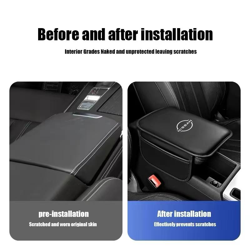 Car Leather Armrest Box Heighten Protective Pad Decoration For Nissan Juke Leaf Qashqai Patrol Pathfinder X-Trail Nismo Murano