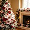 UV Resistant Artificial Poinsettia Bouquet Lush Leaves Xmas Faux Poinsettia  Christmas