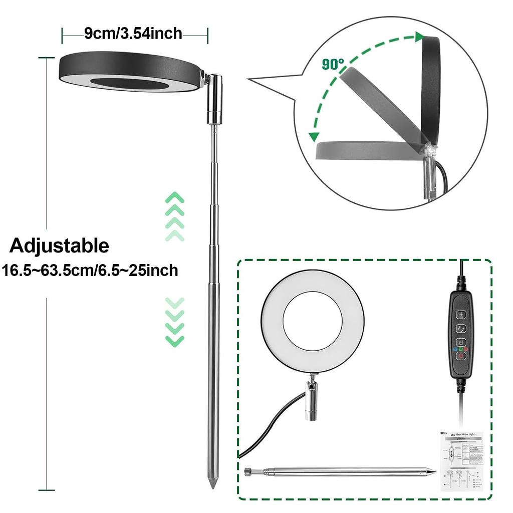 Full Spectrum LED Grow Lights for Indoor Plants Height Adjustable Dimmable Growing Lamp Flower Halo Ring Phyto Lamp Growth Light