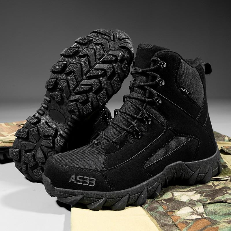 Warm Lined Tactical Hiking Boots Men Winter Outdoor Trekking Shoes With Rubber Sole Anti-Slip High-Cut