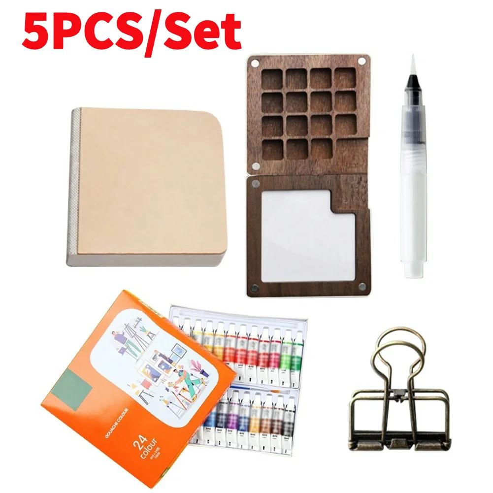 Mini Portable Watercolor Palette Set Watercolor Sketch Book with Binder Clips Portable Watercolor Travel Set for Travel Drawing
