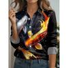 2026 Autumn New 3D Floral Print Blouse Ladies Long Sleeve Button Laple Loose Shirt Tops Casual Fashion Spring Women's Clothing
