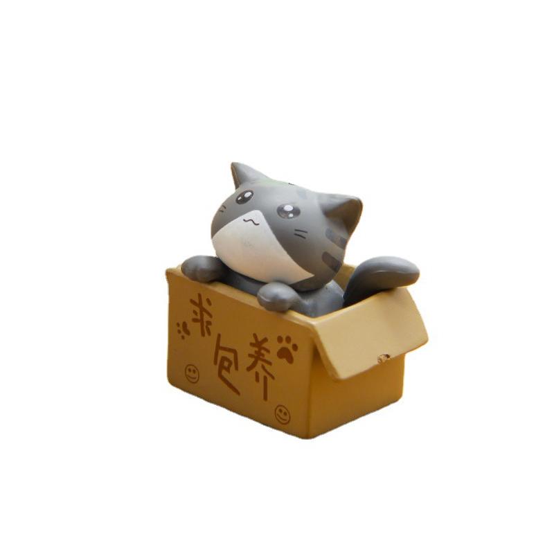 4PCS Mini Cute Landscape Cardboard Box Cat Ornaments Garden Kitten Statue Gift for Animal Miniature Figurines Home Decoration