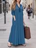 Women's Lapel Long Sleeve Plug Pocket Loose Casual Long Shirt Dresses