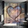 Heart Printed Shower Curtain Set - Ocean Background, 12 Hooks, Waterproof Polyester, Bathtub Partition, Modern Bathroom Decor
