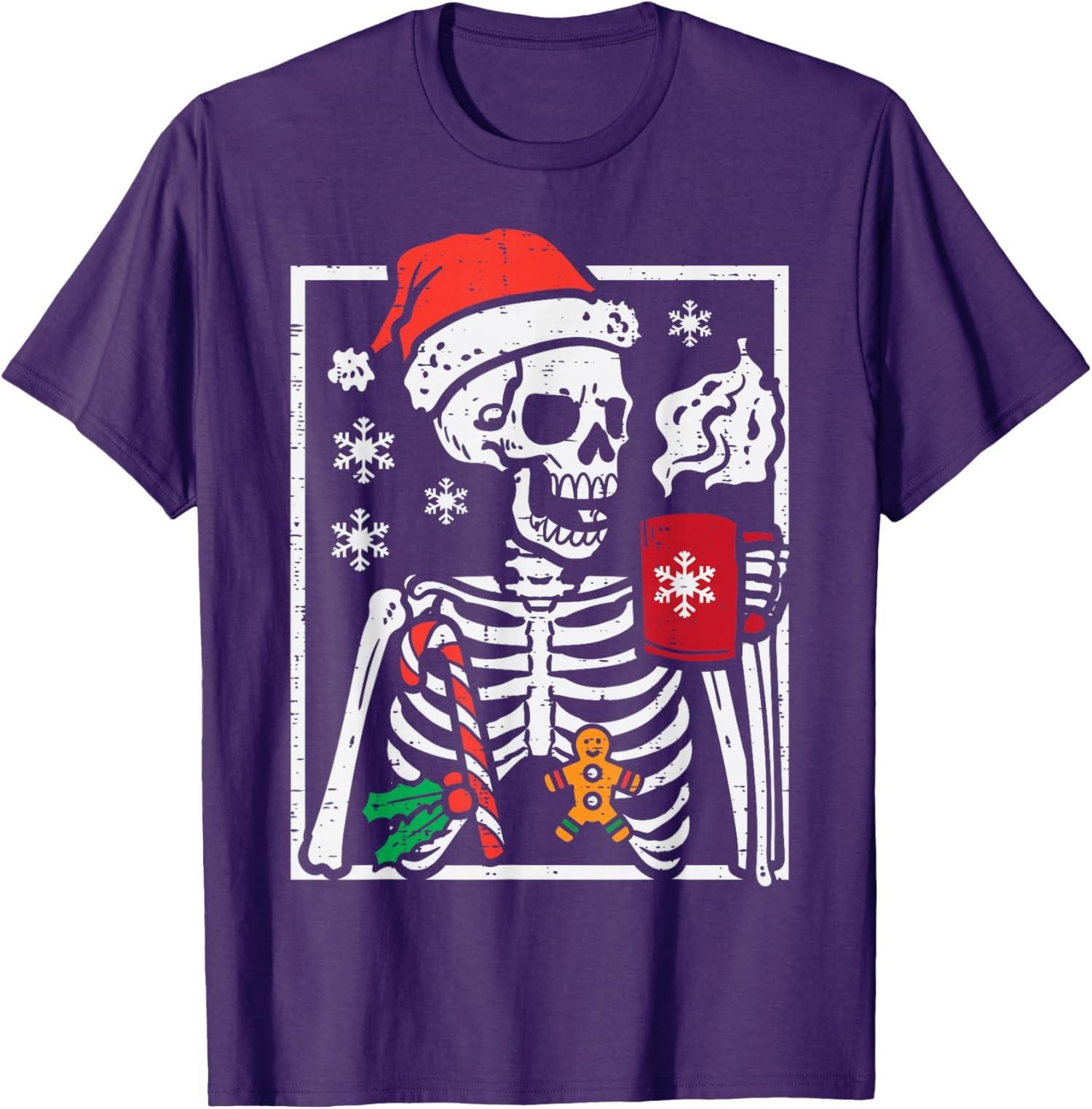 Christmas Skeleton Hot Chocolate Xmas Holiday Gift Unisex T-Shirt S разноцветный