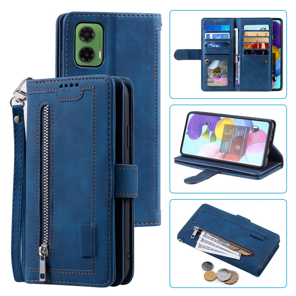 For Motorola Moto G35 5G Case PU Leather Phone Cover with Zipper Wallet 9 Card Slots