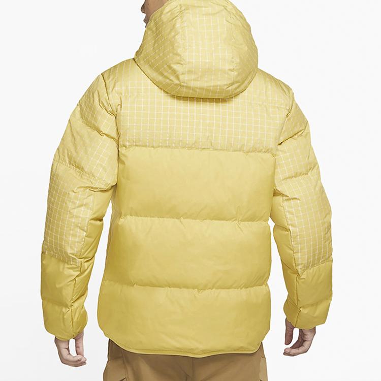 Nike Checkered Print Hooded Down Jacket Men Outerwear Yellow DD6964-700
