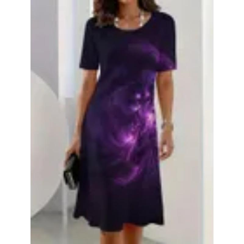 Summer Short Sleeved Dress 3D Floral Print Retro Dress Bohemian Dress Plus Size