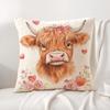 Hochlandrind und Blume Kissenbezug Natürlicher Leinen Bio-Stoff Beidseitiger Druck Sofa Heimdekor Geschenk Kissenbezug