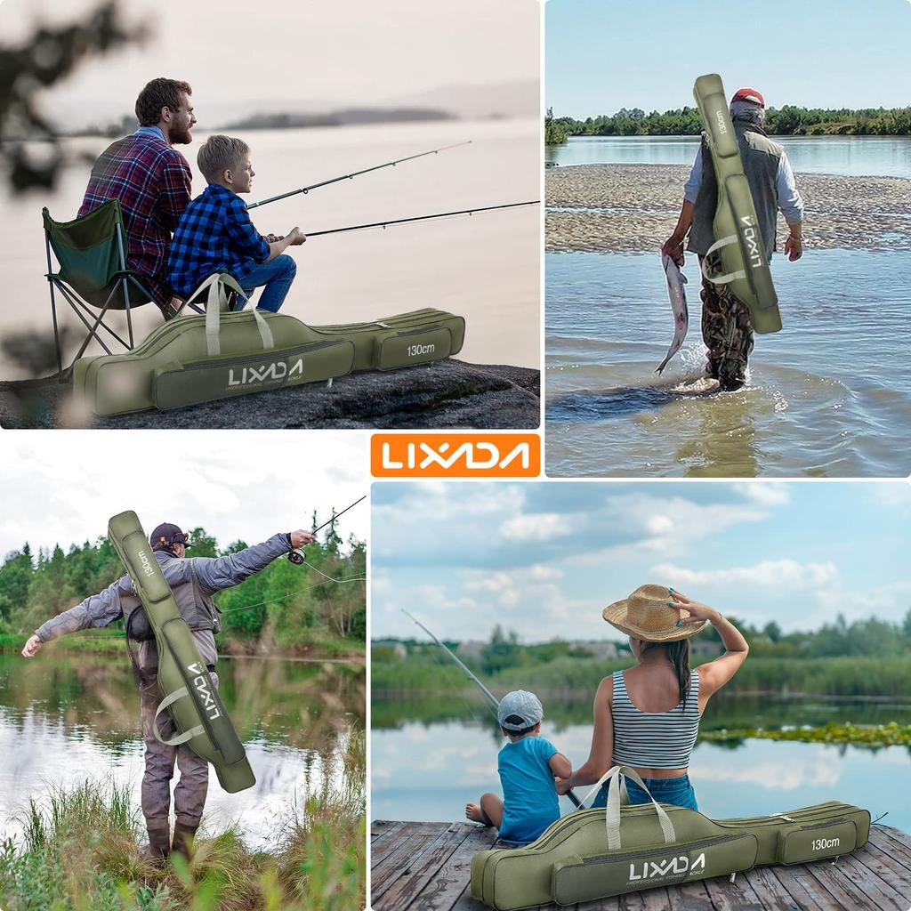 Lixada 130cm Portable Foldable Fishing Rod Case, Fishing Rod and Reel Storage Bag, Fishing Gear Organizer, Rod Case