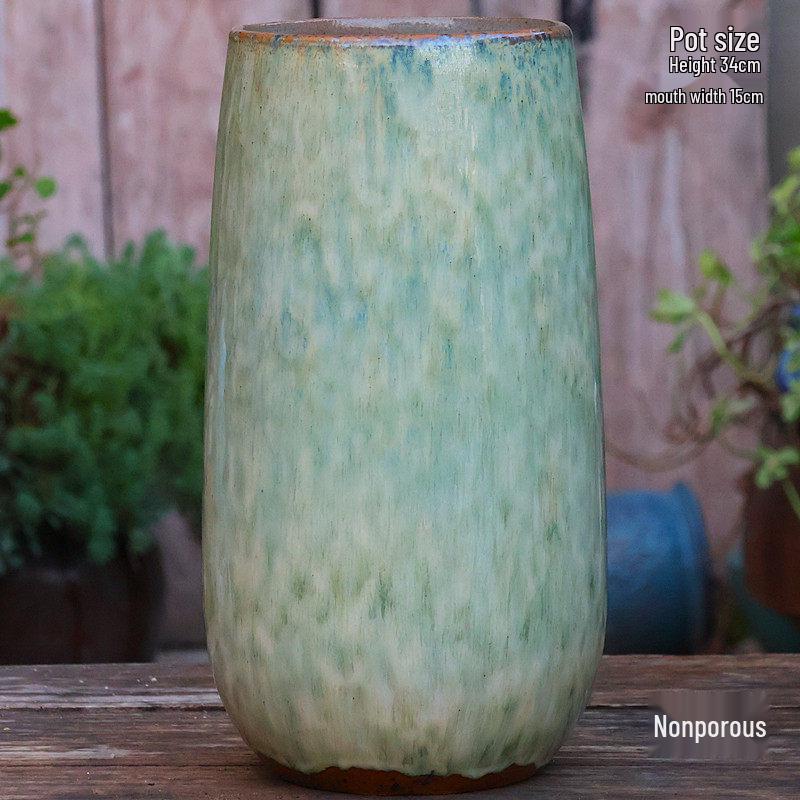 Large Retro Handmade Ceramic Flower Vase - No Hole, Indoor Use, Tall Cylindrical Pot for Flower Arrangements