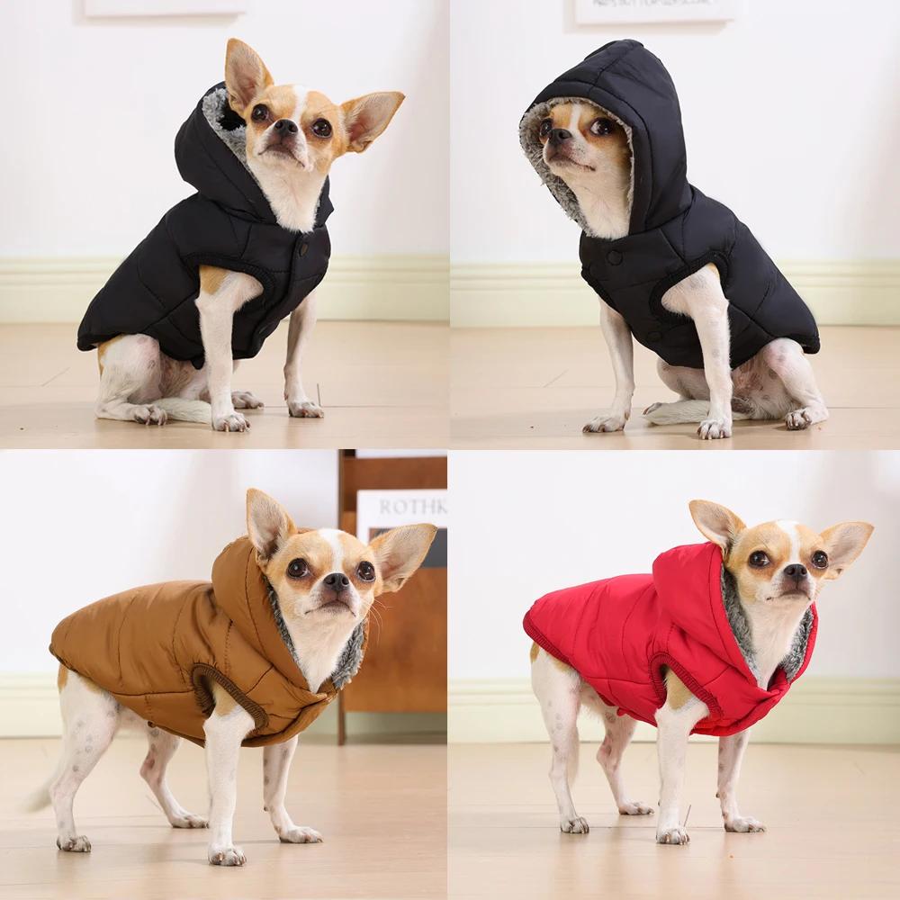 Winter Pet Puppy Clothes Hooded Jacket For Small Medium Dogs Cats Waterproof Thick Dog Coat Hoodie With D-ring Chihuahua Outfits