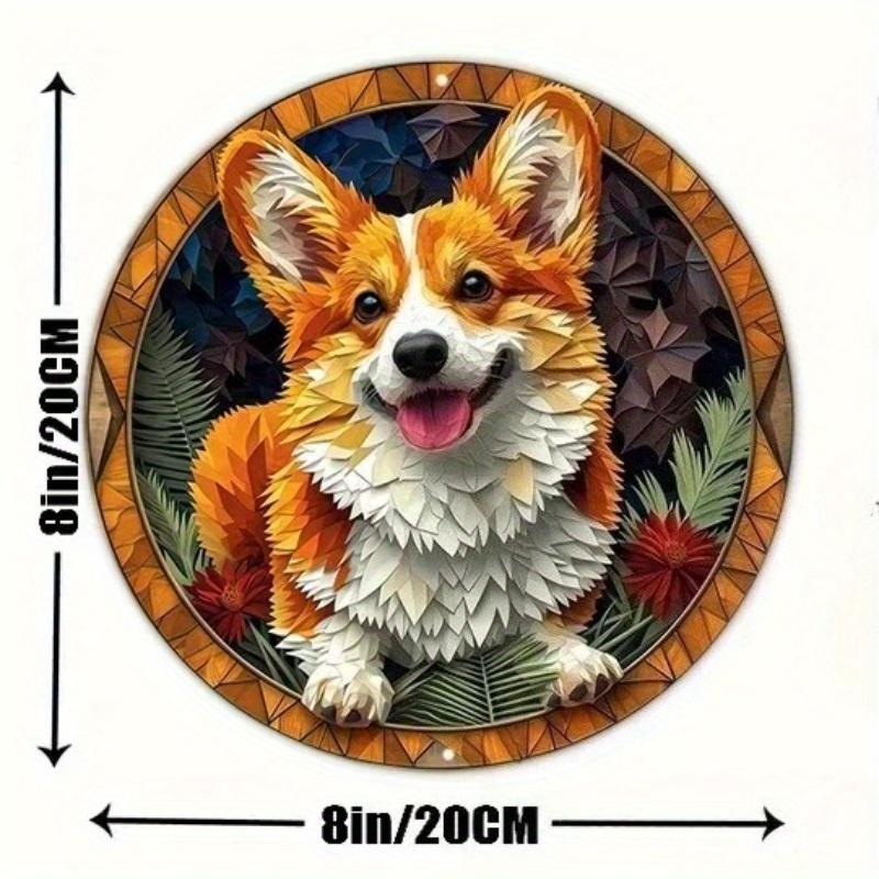 

2d flat 20*20cm Wooden Sign, Corgi Theme Decoration, Faux Origami Window Decorations, Round Wreath Decoration, for Home, Kitchen, Garden, Bedroom, Bar 20x20CM