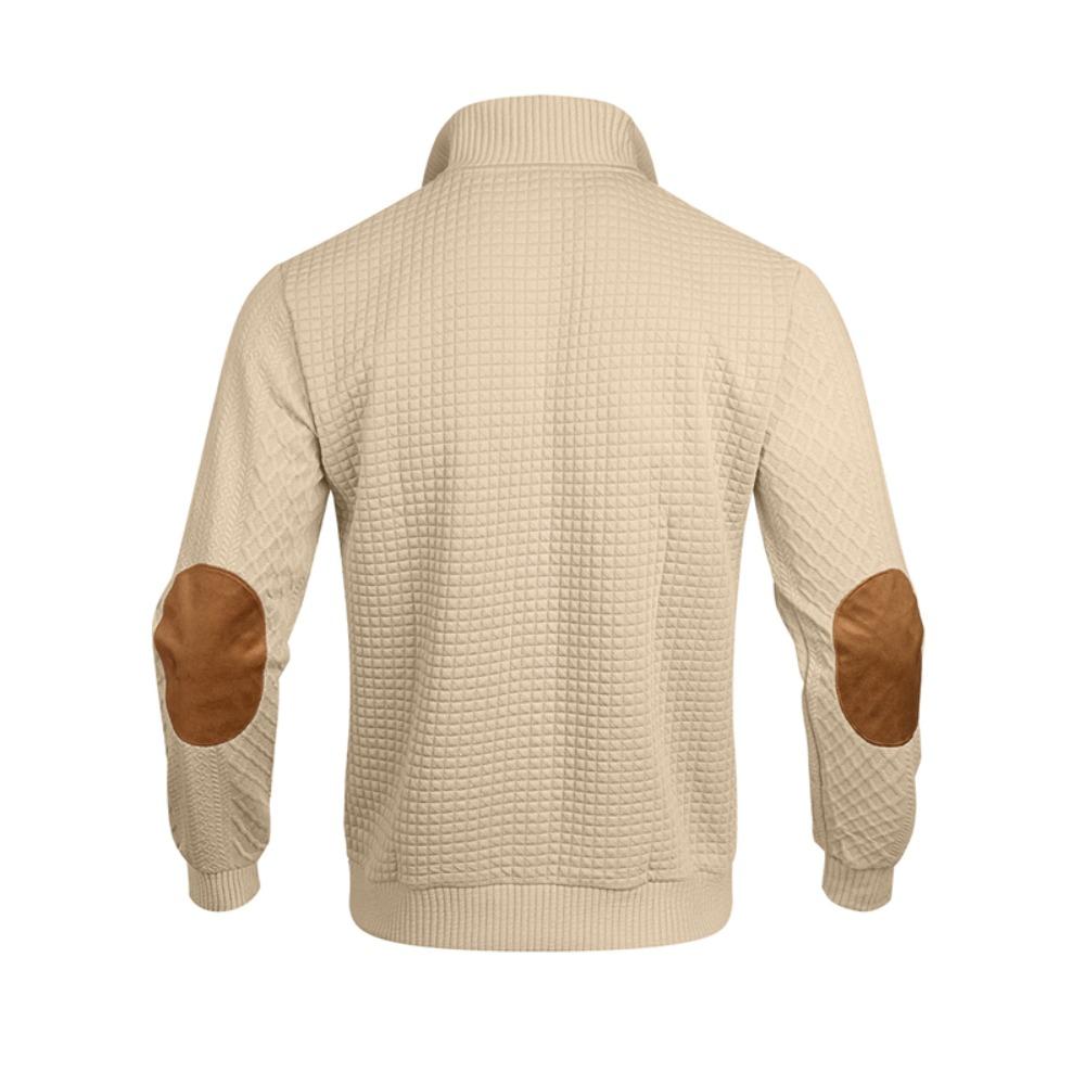 Autumn and Winter Men's New Square Grid Men's Stand Up Collar Single Breasted Casual Long Sleeved Sweatshirt