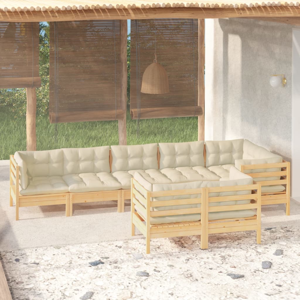Vidaxl 8-Cz. Garden Lounge Set, Cream Cushions, Pine