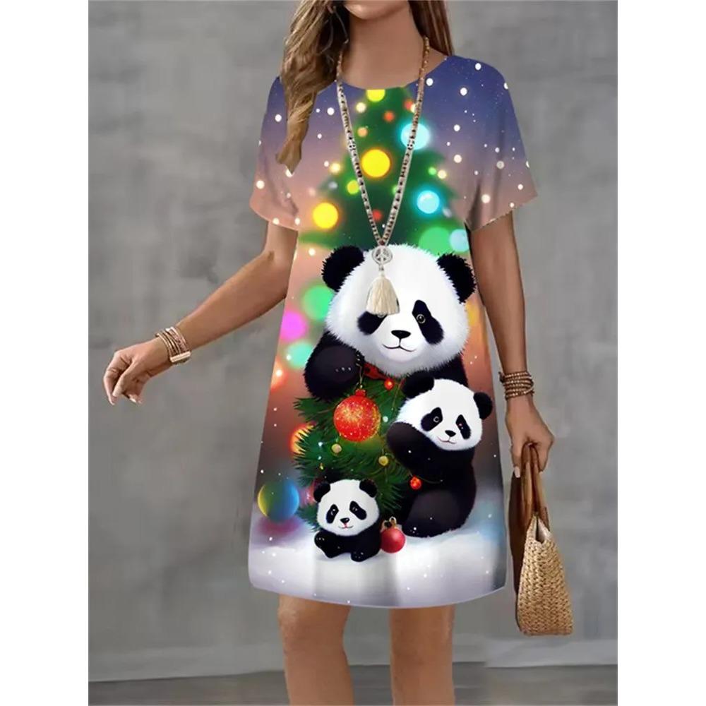 Cute Animal 3D Printed Ladies Elegant Casual Short Sleeve Dresses Fashion Plus Size Comfortable Soft Breathable Women Mini Dress