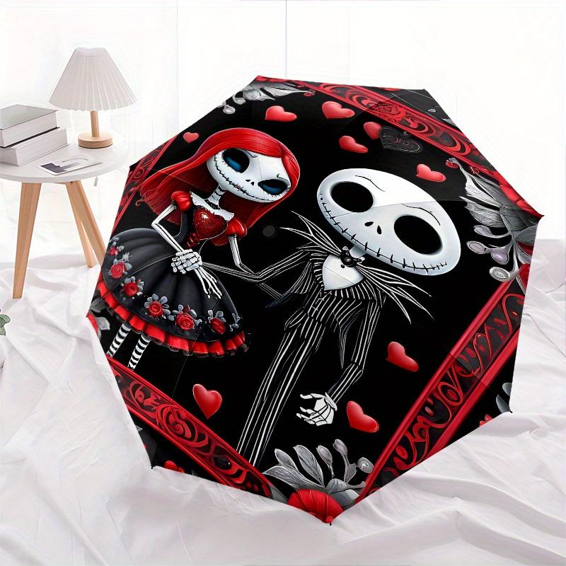 1 Auto Open Jack Skellington, Sally Themed Colorful 8-rib Portable Umbrella for Men and Women, A Compact Commuting Companion Suitable for Da