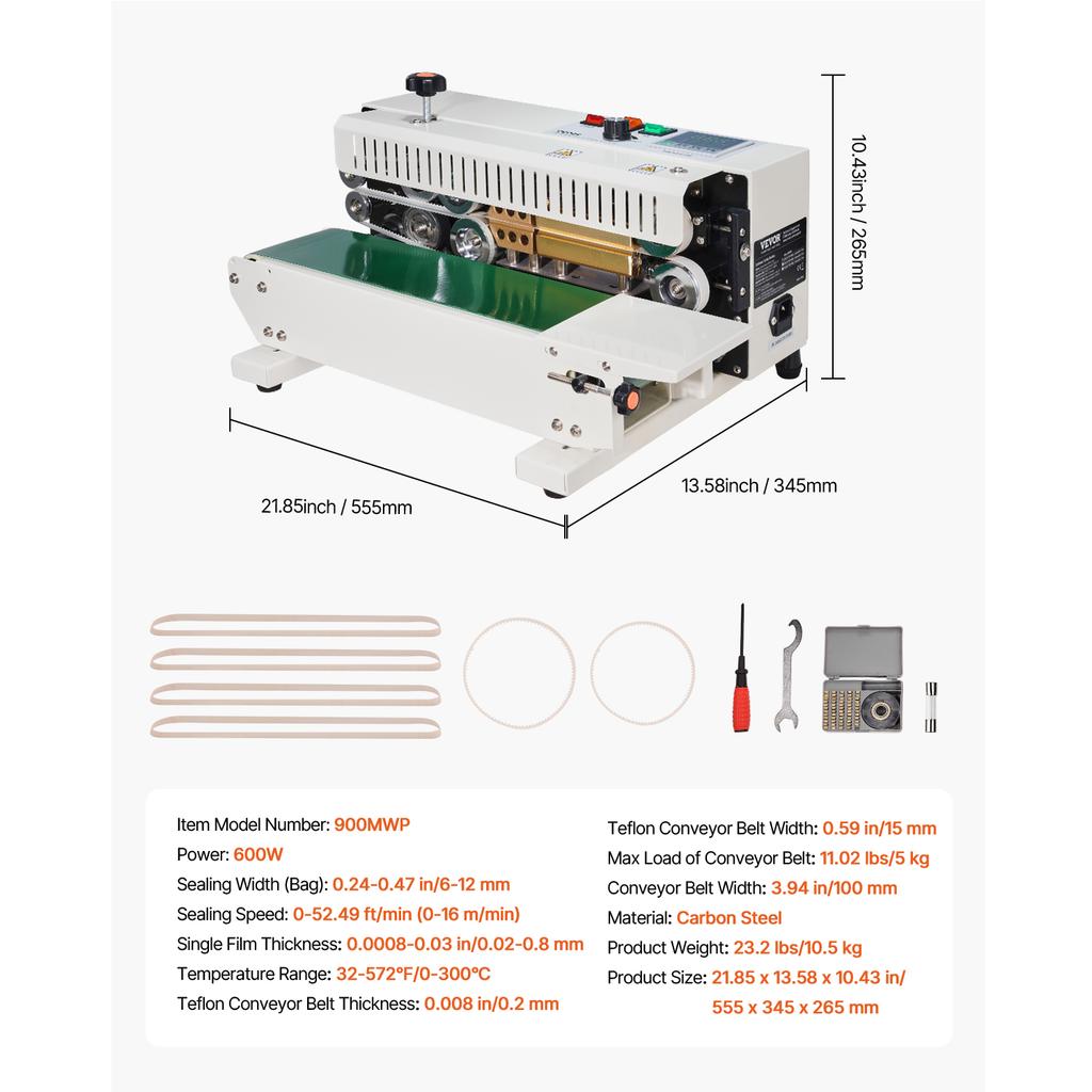SucceBuy Vertical/Horizontal Band Sealer Carbon Steel Continuous Bag Band Sealing Machine for 0.02-0.8mm Plastic Bags Packing